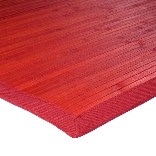 Tapis Salon En Bambou Larges Lattes Et Ganse Rouge 160x230 - Solo Bamboo