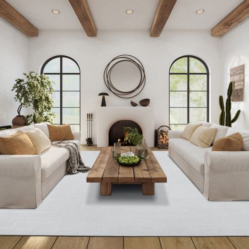 Tapis Salon Aspect Jute à Motif Lignes Blanc Ivoire 190x290