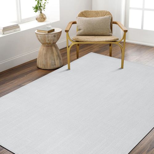 Tapis Salon Aspect Jute à Motif Lignes Blanc Ivoire 190x290