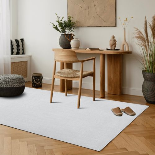 Tapis Salon Aspect Jute à Motif Lignes Blanc Ivoire 190x290