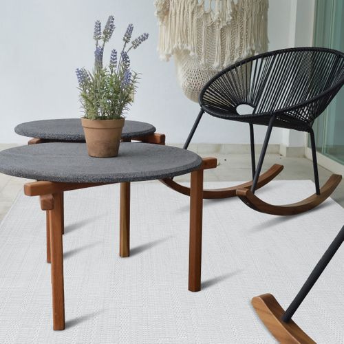 Tapis Salon Aspect Jute à Motif Lignes Blanc Ivoire 190x290