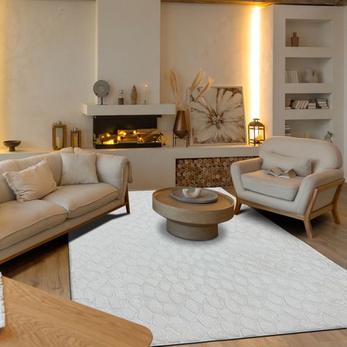Tapis Salon à Relief Blanc Extra-doux 190x290