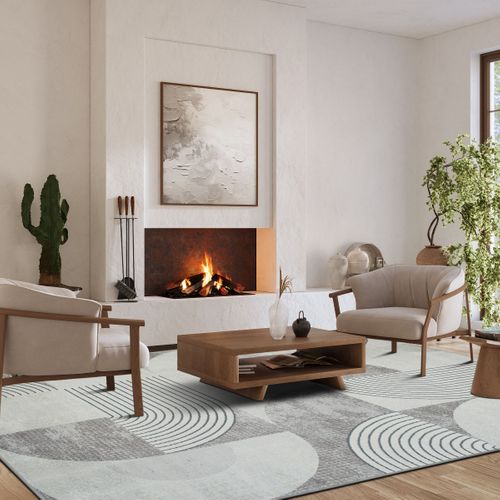 Tapis Salon Moderne à Motifs Graphiques Gris 190x240