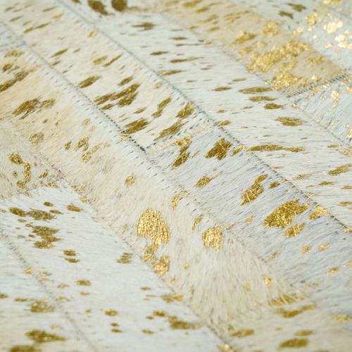Tapis Salon En Cuir Recyclé Naturel Doré Patchwork 190x290