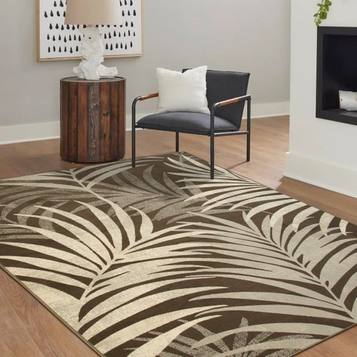 Tapis Salon Doux Motif Tropical 190x240 Taupe