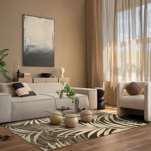 Tapis Salon Doux Motif Tropical 190x240 Taupe
