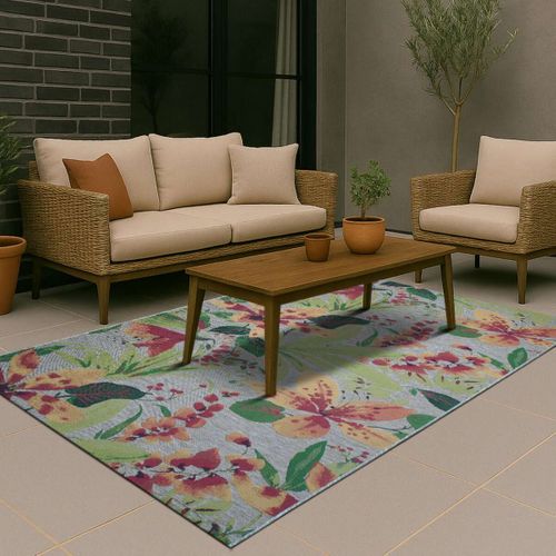 Tapis Salon  Motifs Fleurs Vert Multicolore 200x290