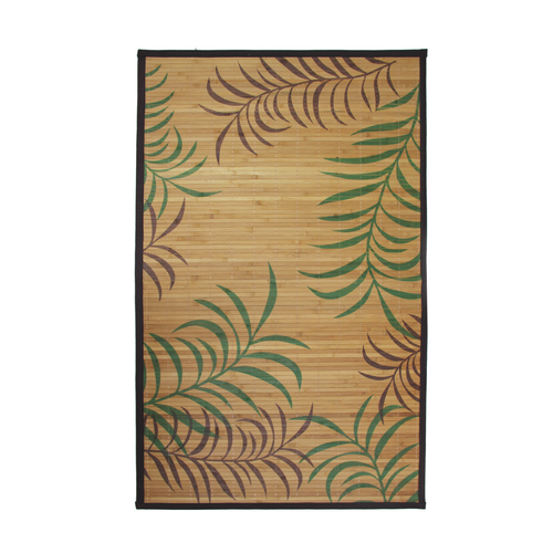 Tapis Salon En Bambou Imprimé Feuilles Exotiques Beige 70x120