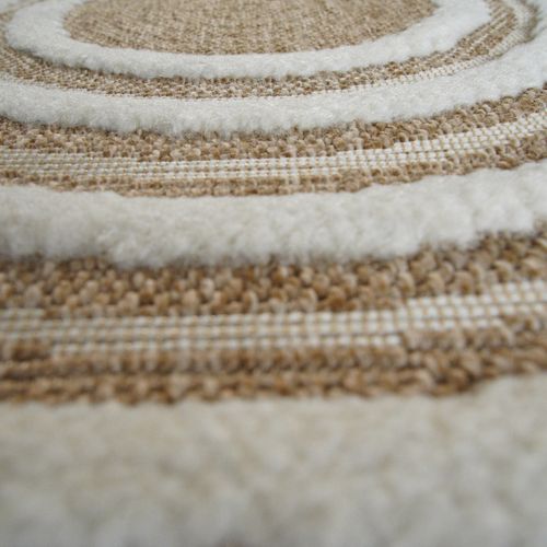 Tapis Salon Rond Aspect Jute Motifs En Relief Blanc Diamètre 70