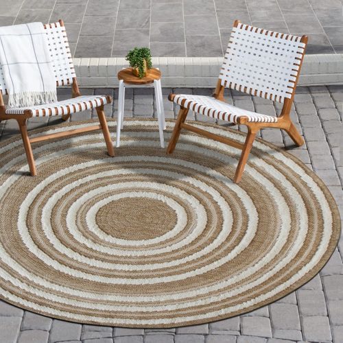 Tapis Salon Rond Aspect Jute Motifs En Relief Blanc Diamètre 70