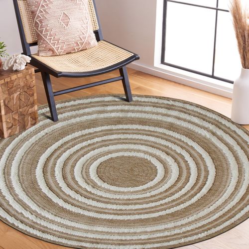 Tapis Salon Rond Aspect Jute Motifs En Relief Blanc Diamètre 70
