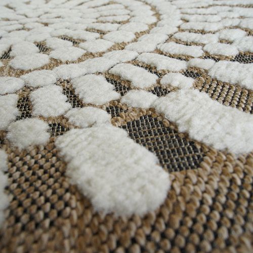 Tapis Salon Rond Aspect Jute Motifs En Relief Blanc Diamètre 70