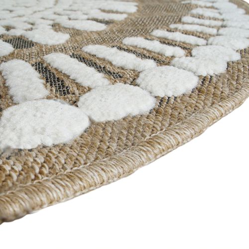 Tapis Salon Rond Aspect Jute Motifs En Relief Blanc Diamètre 70