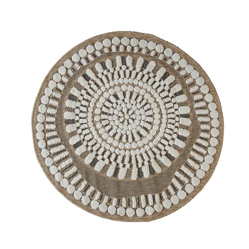 Tapis Salon Rond Aspect Jute Motifs En Relief Blanc Diamètre 70