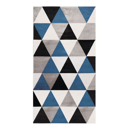 Tapis Toucher Laineux Motif Triangles Bleu 80x150