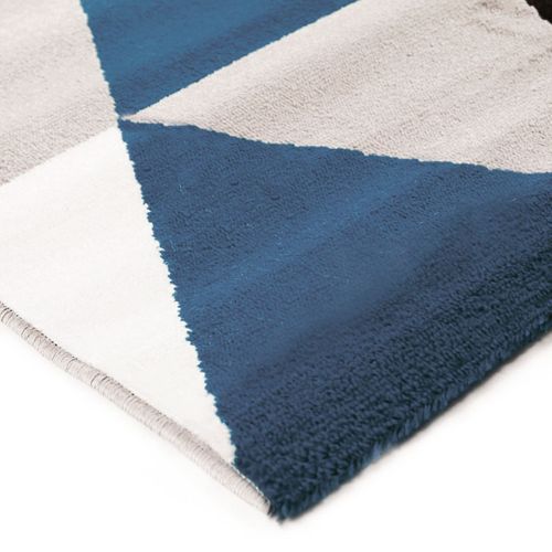 Tapis Toucher Laineux Motif Triangles Bleu 80x150