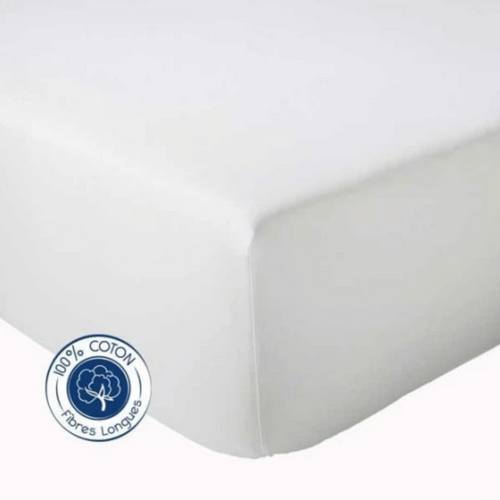 Drap Housse Coton Bonnet 23 Cm Fabriqué En France - 160x190 Cm - Blanc