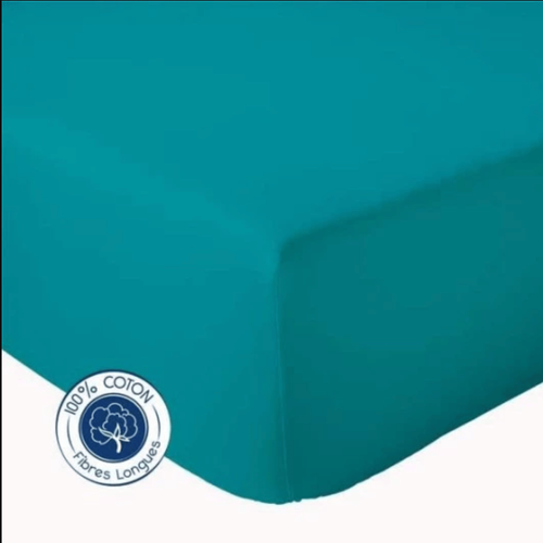 Drap Housse Uni Bonnet 30 Cm 100% Coton - 180x190 Cm - Bleu Paon