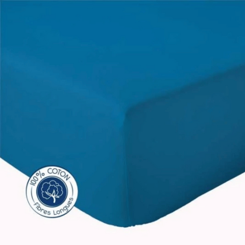 Drap Housse Uni Bonnet 30 Cm 100% Coton - 180x190 Cm - Bleu Encre