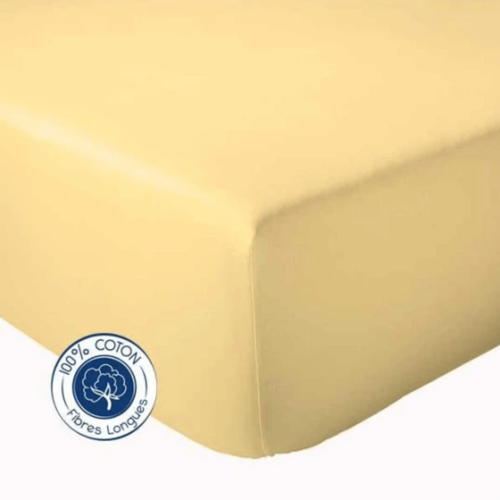 Drap Housse Uni Bonnet 30 Cm 100% Coton - 160x190 Cm - Jaune Moutarde