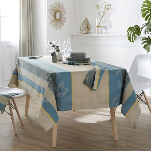 Nappe Carrée Tropicale à Jacquard Enduit - 170x170 Cm - Bleu Azur