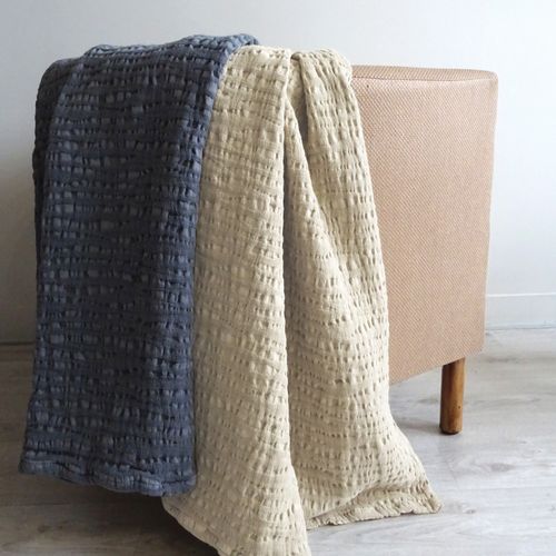 Plaid Uni En 100% Coton - 130x170 Cm - Ficelle