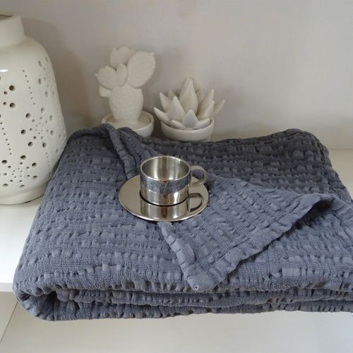 Plaid Uni En 100% Coton - 130x170 Cm - Gris Clair