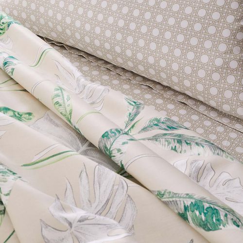 Drap Plat En Satin Aux Impressions Exotiques - 180x290 Cm - Beige