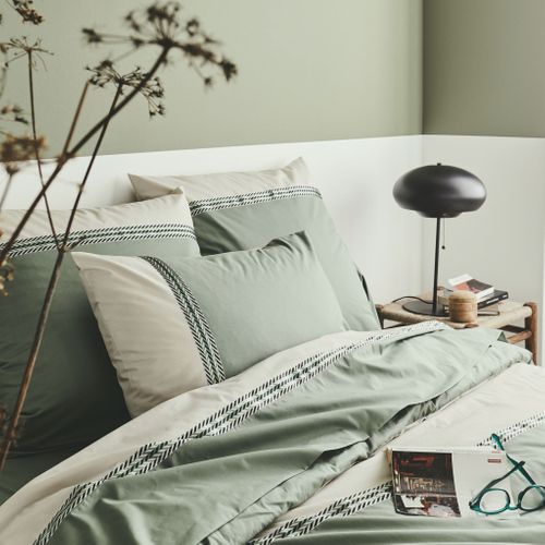Parure De Lit Noa Kaki 100% Percale De Coton 260x240