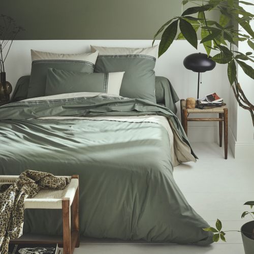 Parure De Lit Noa Kaki 100% Percale De Coton 260x240