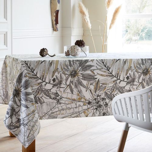 Nappe Rectangulaire Enduite Florale - 170x170 Cm - Gris Clair