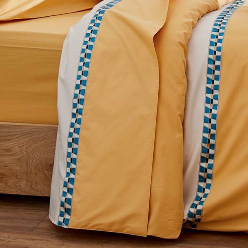 Drap Plat En Percale Avec Galon Géométrique - 180x290 Cm - Jaune