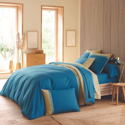 Housse De Couette Percale De Coton Géométrique - 140x200 Cm - Bleu