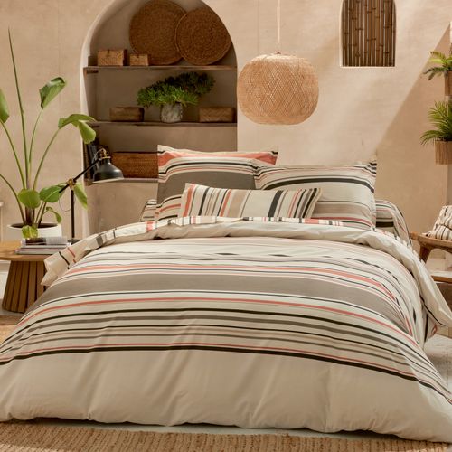 Housse De Couette Coton Rayures Bayadère - 240x220 Cm - Orange Corail