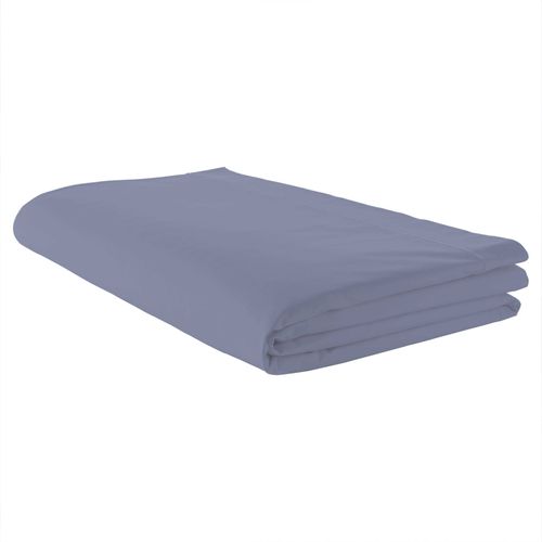 Drap Plat Piqué Uni En Percale De Coton - 180x290 Cm - Bleu Gris
