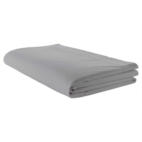 Drap Plat Piqué Uni En Percale De Coton - 180x290 Cm - Gris Clair