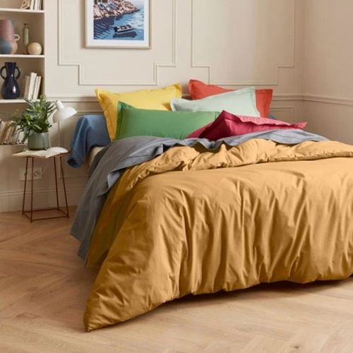 Housse De Couette Unie En 100 % Coton - 200x200 Cm - Marron Clair