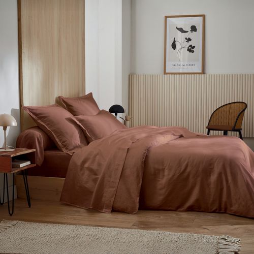 Housse De Couette Satin De Coton Rayures Ton Sur Ton - 240x220 Cm - Marron Foncé