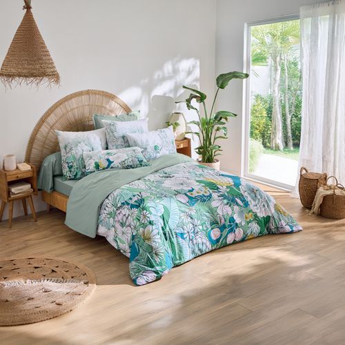 Parure De Lit 2 Pièces Percale De Coton Feuillage Exotique Housse + Taie - 140x200 Cm - Vert