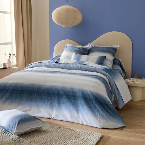 Housse De Couette En Percale De Coton Dégradé Rayé - 280x240 Cm - Bleu
