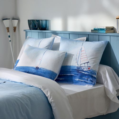 Housse De Couette Percale De Coton Voilier Marin - 280x240 Cm - Bleu
