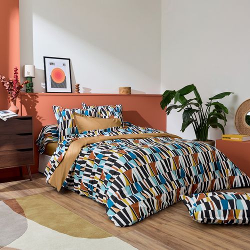 Housse De Couette Coton Géométrique Réversible Uni - 280x240 Cm - Noir