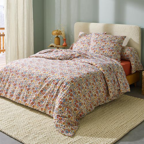 Parure De Lit 3 Pièces Flanelle De Coton Floral Housse + Taies - 200x200 Cm - Rouge