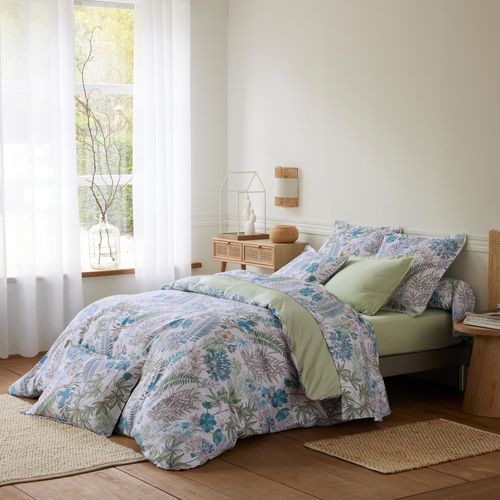 Parure De Lit 3 Pièces Satin De Coton Végétal Housse + Taies - 200x200 Cm - Bleu