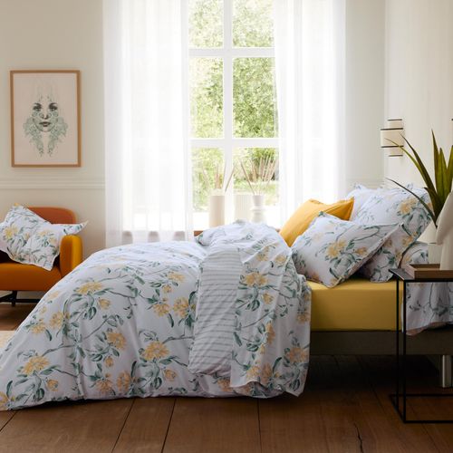 Housse De Couette Percale De Coton Floral - 140x200 Cm - Vert