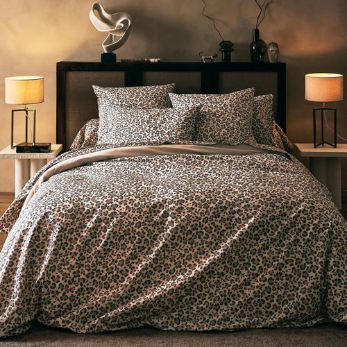 Parure De Lit 3 Pièces Percale De Coton Léopard Housse + Taies - 240x220 Cm - Beige