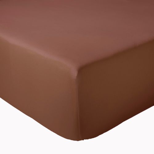 Drap-housse Uni En Satin De Coton - 180x200 Cm - Marron Foncé