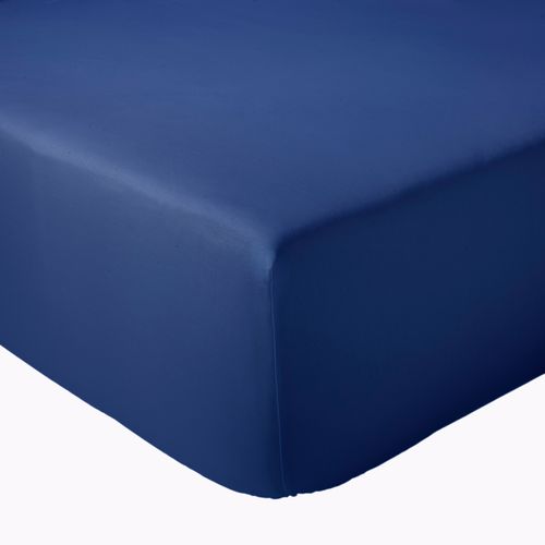 Drap-housse Uni En Satin De Coton - 180x200 Cm - Bleu Foncé