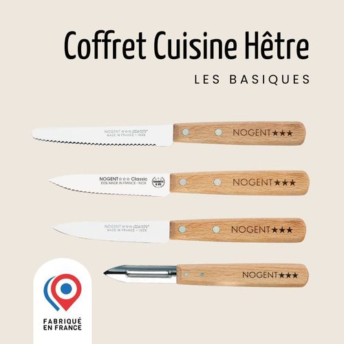 Coffret De 3 Couteaux Et Un Éplucheur Hêtre - 00084v