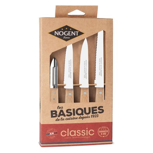 Coffret De 3 Couteaux Et Un Éplucheur Hêtre - 00084v